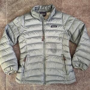 Girls Patagonia Pastel Light Blue Down Puffer Coat Insulated Sweater Jacket Sz L